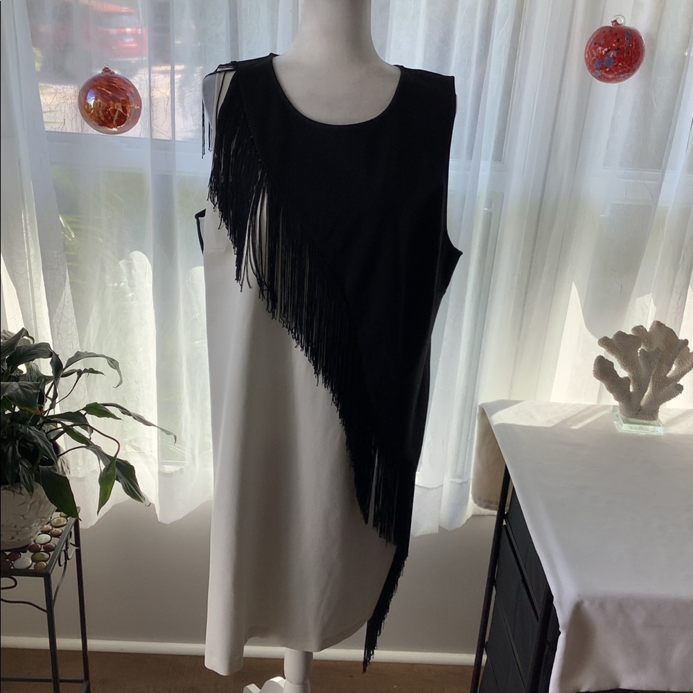 Eloquii black & white fringed dress